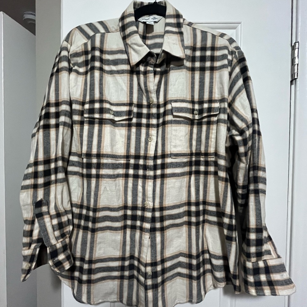 Old Navy flannel Shirt - Black tan and Cream - boyfriend fit